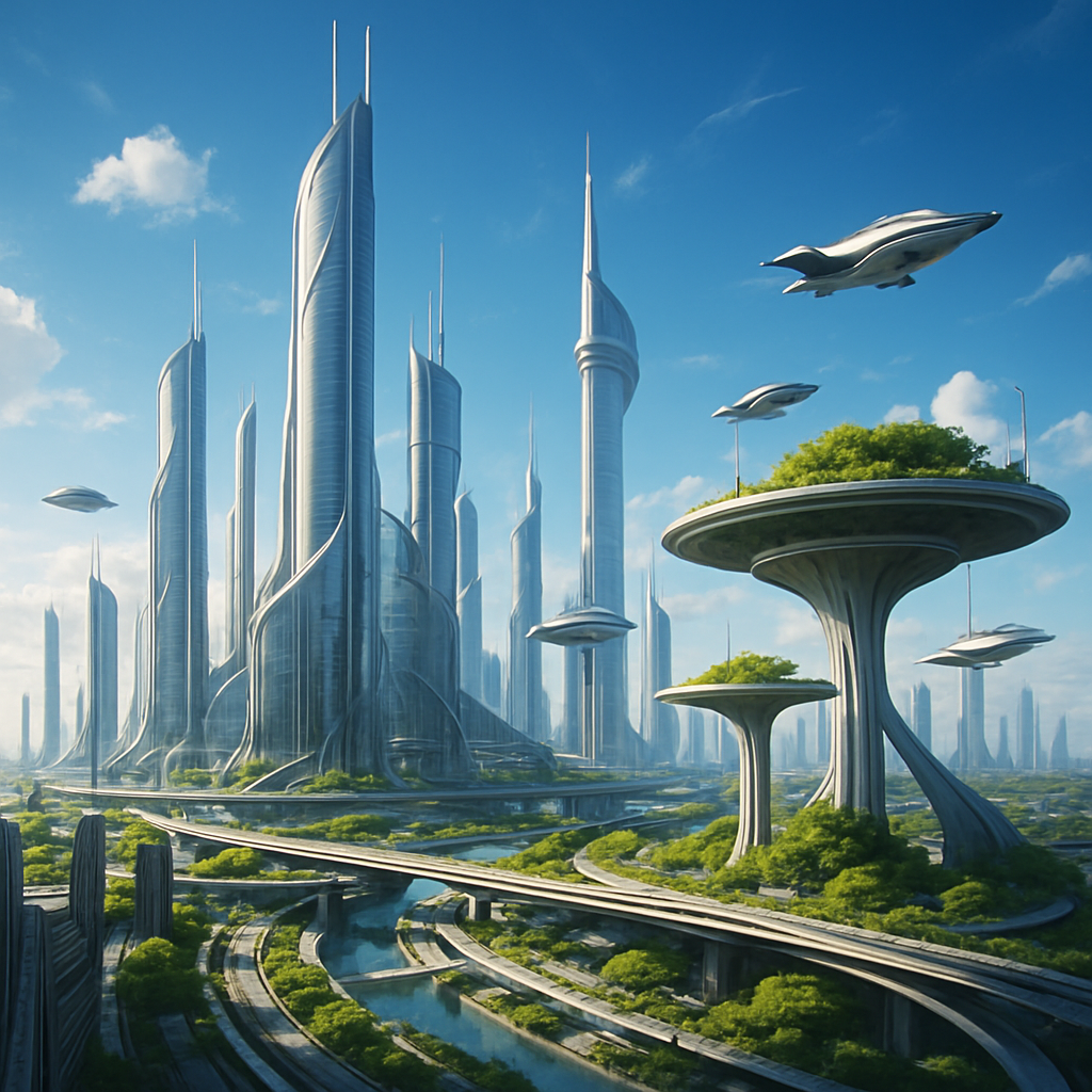 Crie uma imagem de uma cidade do futuro