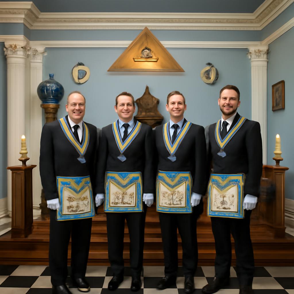 Gere uma imagen real com humanos dentro de uma loja maçônica tudo completo