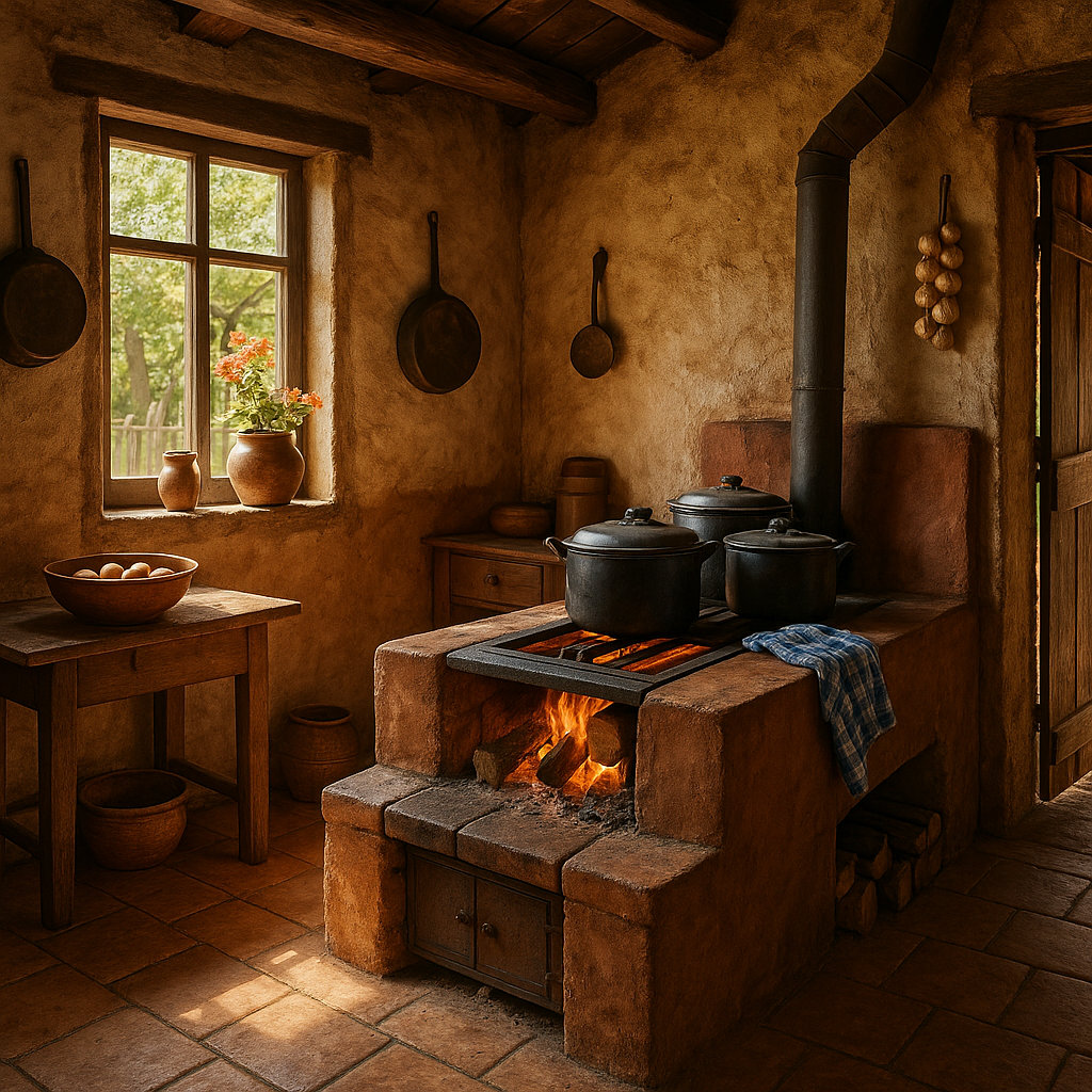 CRIE UMA IMAGEM DE COZINHA NA ROÇA COM FOGÃO A LENHA E TUDO MAIS