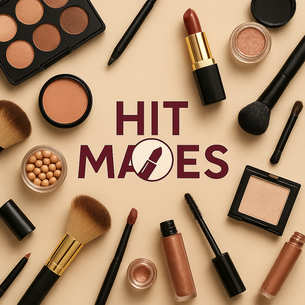 crie uma imagem com maquiagens , artigos para deixar a mulher mais elegante e atrair clientes com o nome da loja hit makes