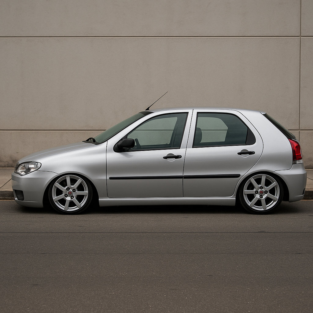 Faz uma imagem de um carro palio rebaixado da cor prata