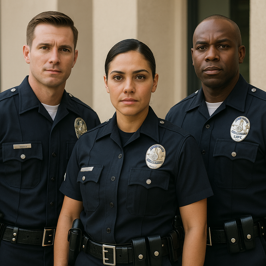 Crie uma imagem de 3 policiais do Lapd