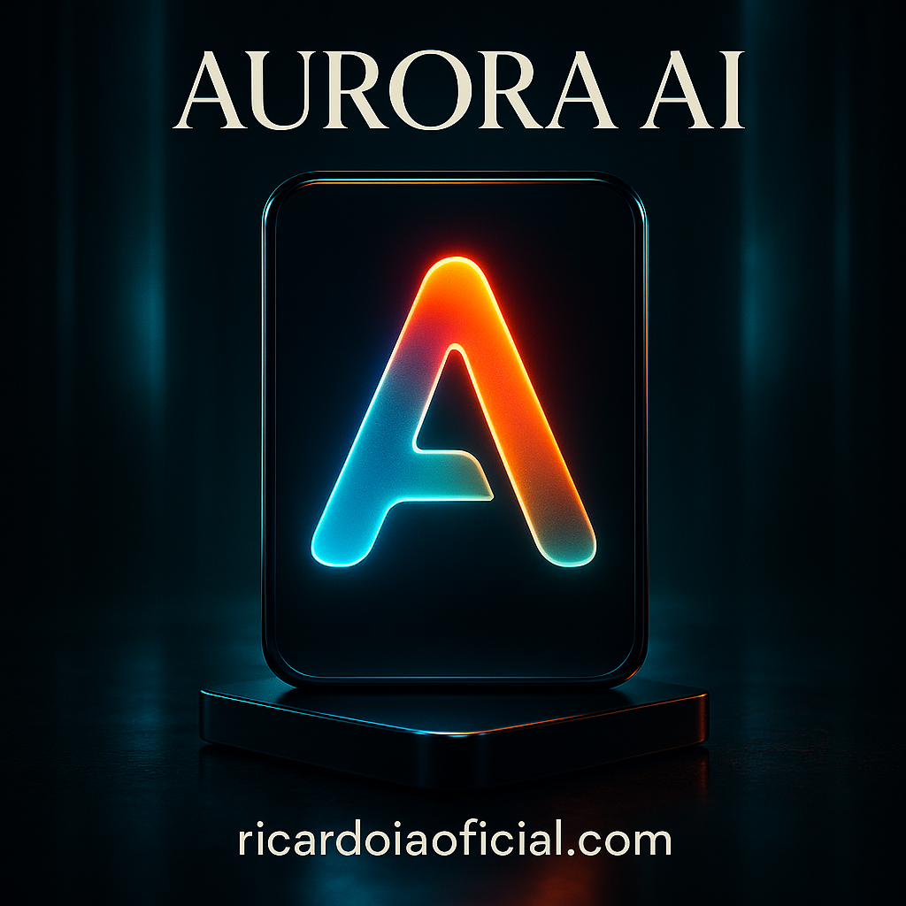Criar uma imagem premium de campanha para a Aurora IA da plataforma ricardoiaoficial.com, com estética futurista, forte impacto visual, aparência publicitária de alto nível, beleza marcante, tecnologia elegante, luxo digital, composição cinematográfica, profundidade, iluminação bonita, alto contraste, refinamento premium e sensação visual encantadora. Contexto do pedido do usuário: Gerar imagem premium para anúncio